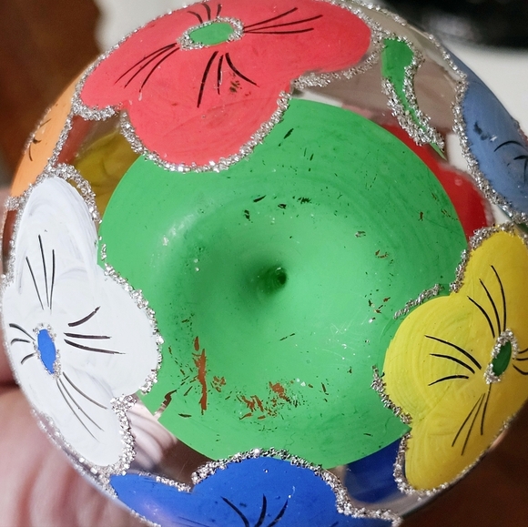 Large hand-painted glass Christmas ornament. Floral Botanical design. Pear Shape - Picture 3 of 7